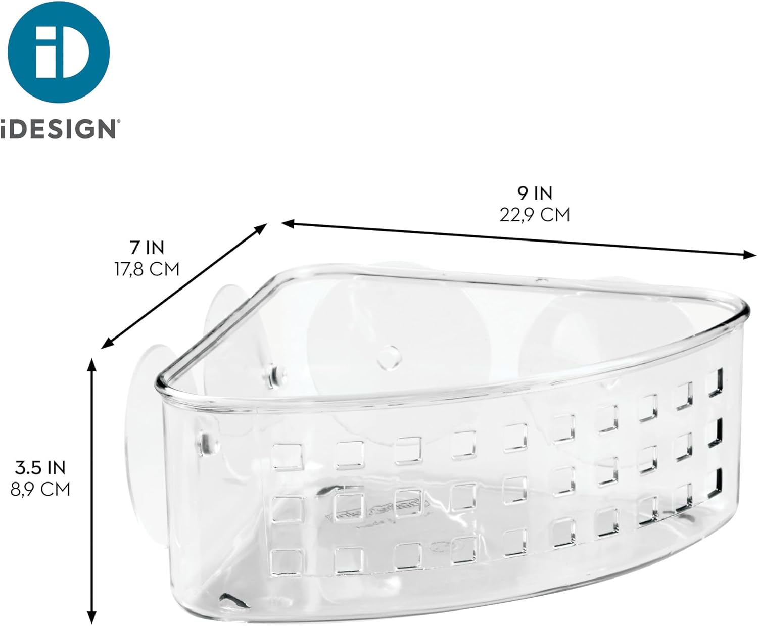 iDesign Plastic Suction Cup Corner Shower Basket for Bathroom Storage, Set of 2, Clear, Made in USA