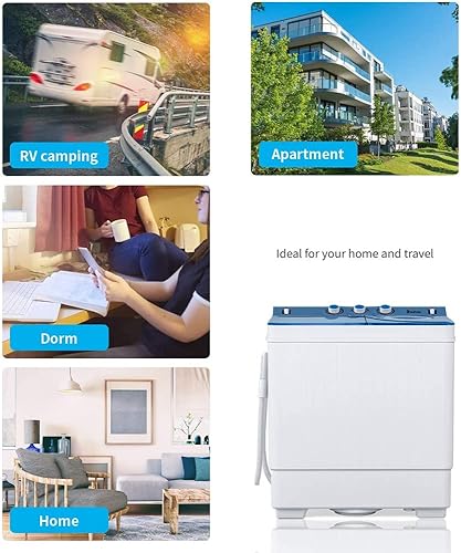 Miniatura 7 de Lavadora portátil de 26 libras, lavadora (18 libras) y giratoria (8 libras), mini lavadora y secadora compacta de doble tina con drenaje de bomba,