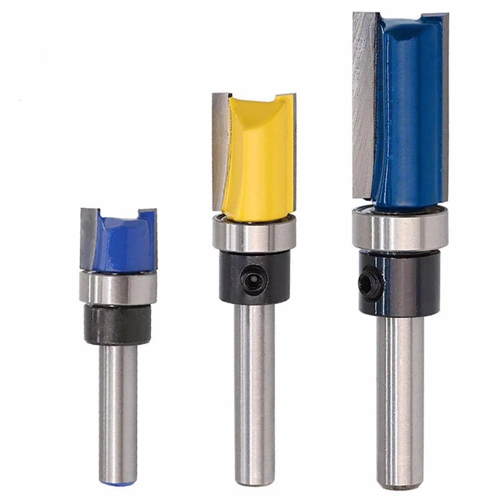 Bohaner 3Pcs 1/4 Inch Shank Flush Trim Router Bits Set Woodworking Tool Top Bearing Router Bits Woodworking Milling Cutter Tool