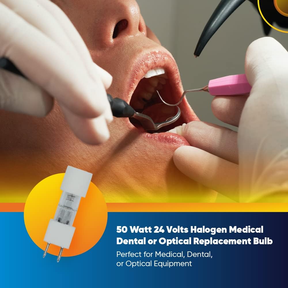 Technical Precision 24 Volt 50 Watt Halogen Bulb Medical Lamps Replacement for DKK H24501 Light Bulb Miniature Ceramic Halogen Light Bulbs 2 Pin Base for Medical, Dental, and Optical