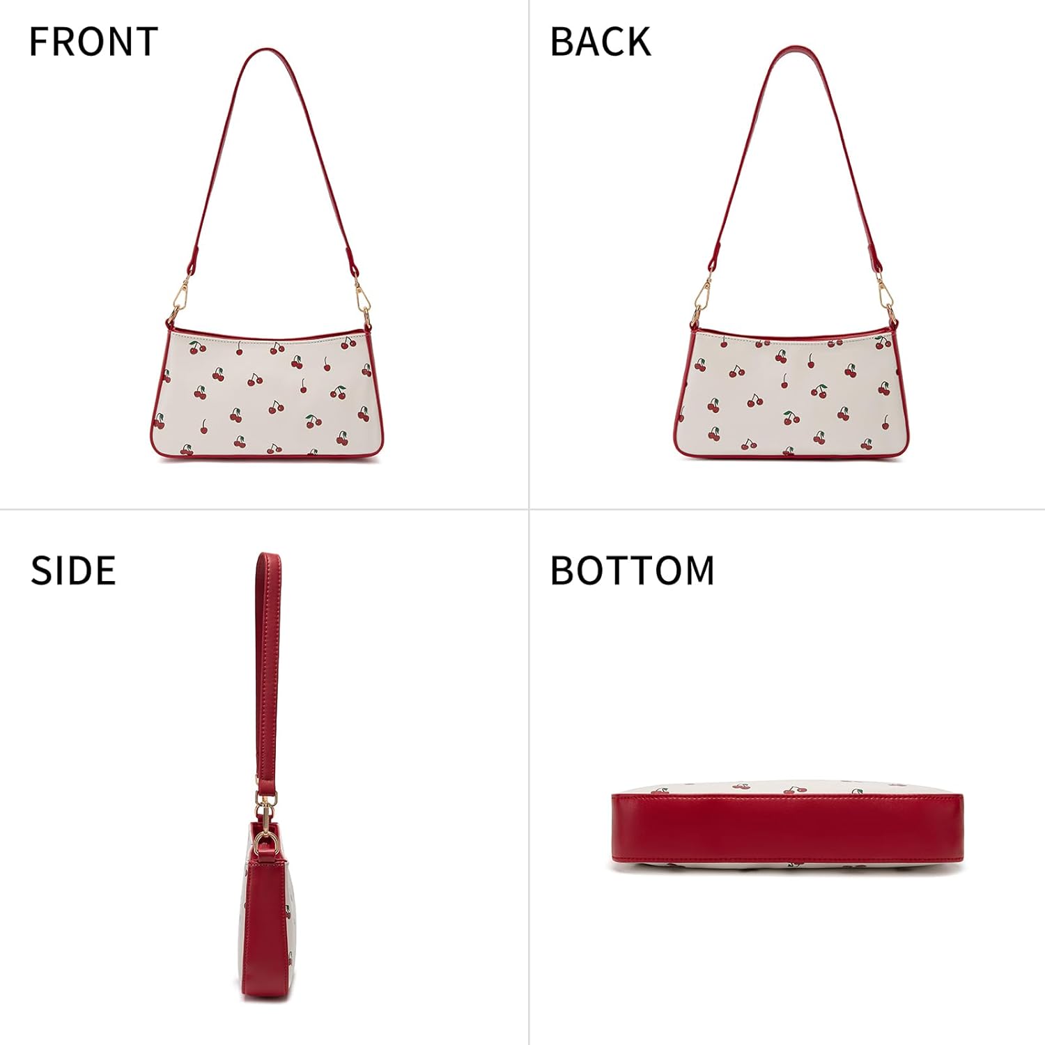 NEBIL Cherry Print Shoulder Purse For Women,Small Leather Y2k Shoulder Handbag Cute Clutch - Image 6