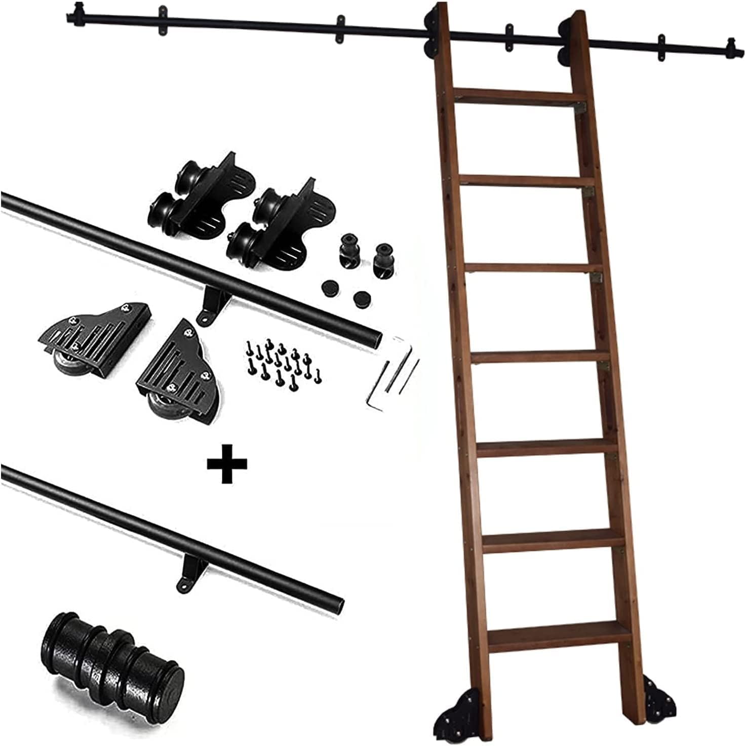 Rolling Ladder Rail Sliding Barn Door Track Hardware Kit