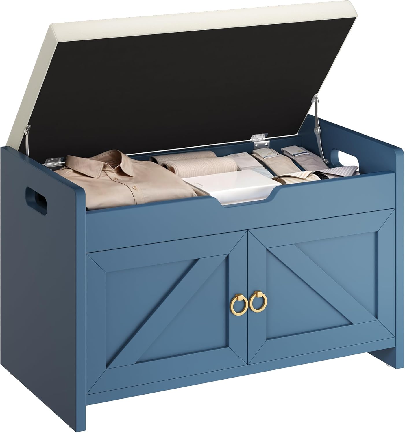 YITAHOME Shoe Bench with Storage, Entryway Bench Cushioned Seat with Lift-Top Shoe Storage, Wood Shoe Cabinet Bench, Hidden Shoe Bench for End-of-Bed, Mudroom, Hallway, Entryway, Blue