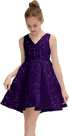 Sequined Flower Girl Dress for Weeding Sleeveless Pageant Party Gown Bow Knot Cute First Communion Midi Dress