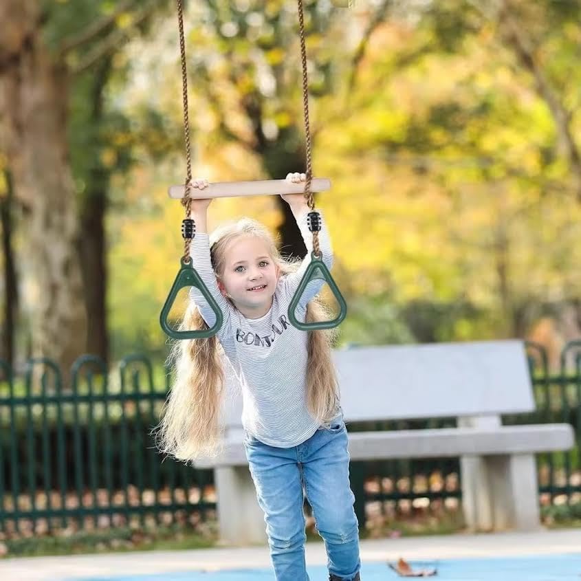 Swing Sets for Backyard, Monkey Bars Wooden Trapeze Swing Bar Rings-Outdoor Play Equipment