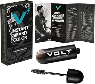 VOLT Grooming Temporary Instant Beard Color Single Pack - Quick Drying Plant Based Hypoallergenic Brush on Color for Beards, Mustaches, and Eyebrows - 0.35 Fl Oz (10 ml), Ebony (Brown/Black)