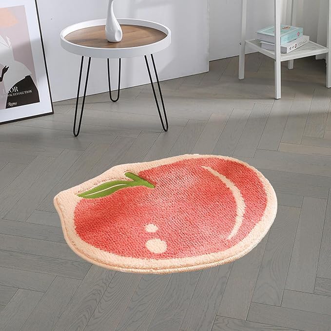 Image of GAVI Home Decor Super Soft Shaggy Bath Mat Anti Skid Cute Absorbent Kids Small Bath Mat Cartoon Apple Fruit Bathroom mat Non Slip, Cute Bathroom Floor Mat for Home Decor (60 x 40 Cm, Apple)