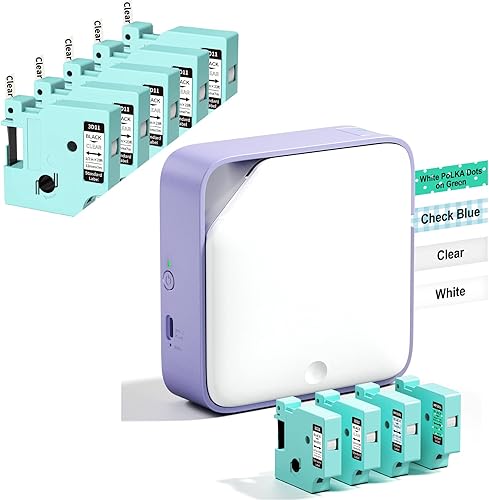 Miniatura 1 de Vixic D1600 Bluetooth Label Maker (Comes with 4 Color Label Tapes) Bundle with 5-Pack 3D11 Black on White Tape, 12mm (12 Inch), Compatible D1600