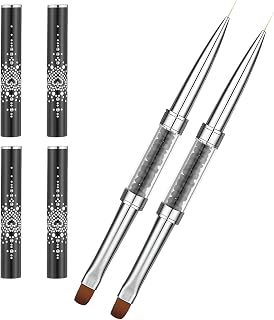 2 Pcs Nail Builder Gel Brush Double Ended, French Tip Liner Brush Black Nail Design Brushs with Rhinestone Handle Nails Drawing Brushes Nail-Liner Brushes for Design UV Hard Gel Nails