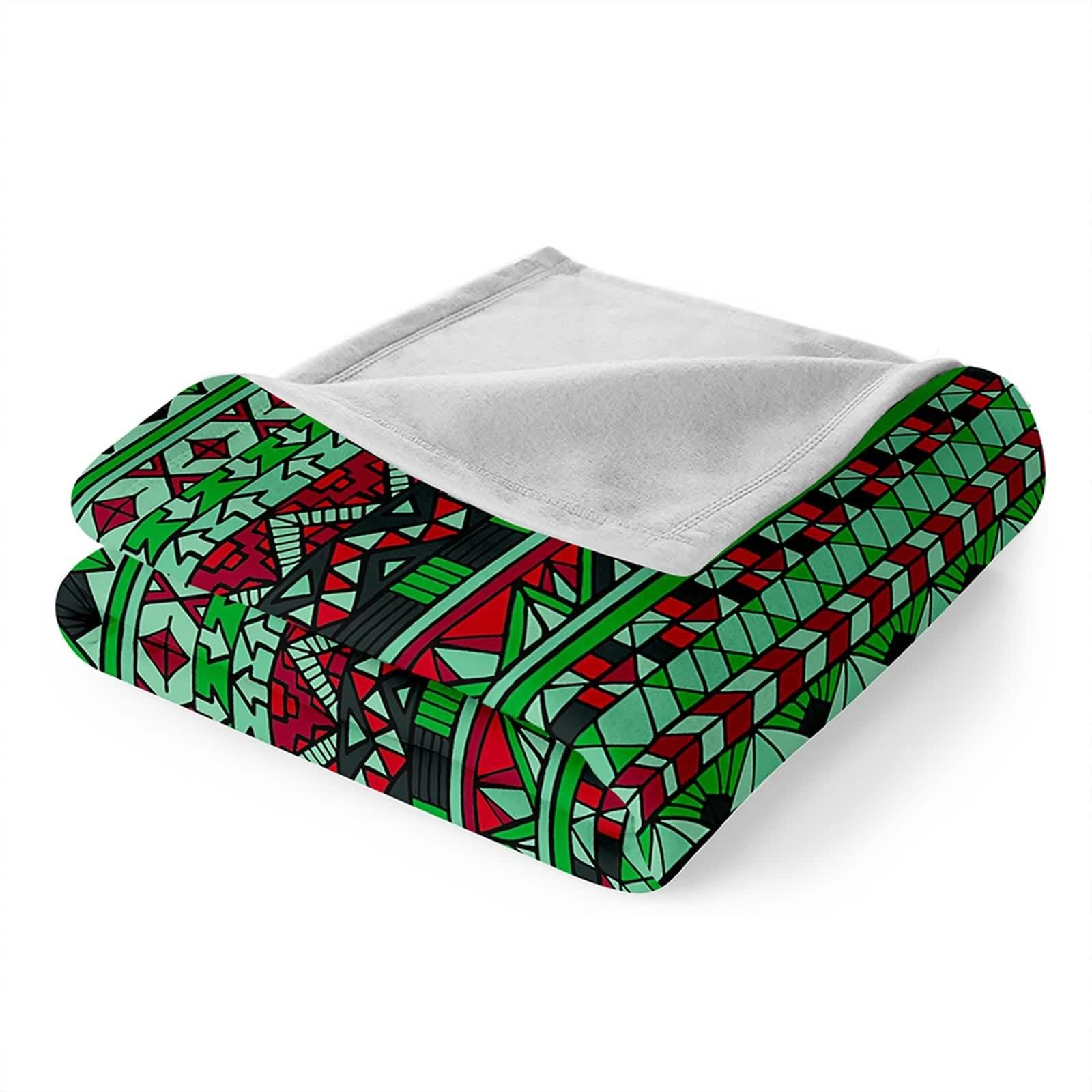 Coperta Flanella,Coperta Pile Divano Etnico Geometrico Verde Nero Coperta Invernale da Divano 180x200cm