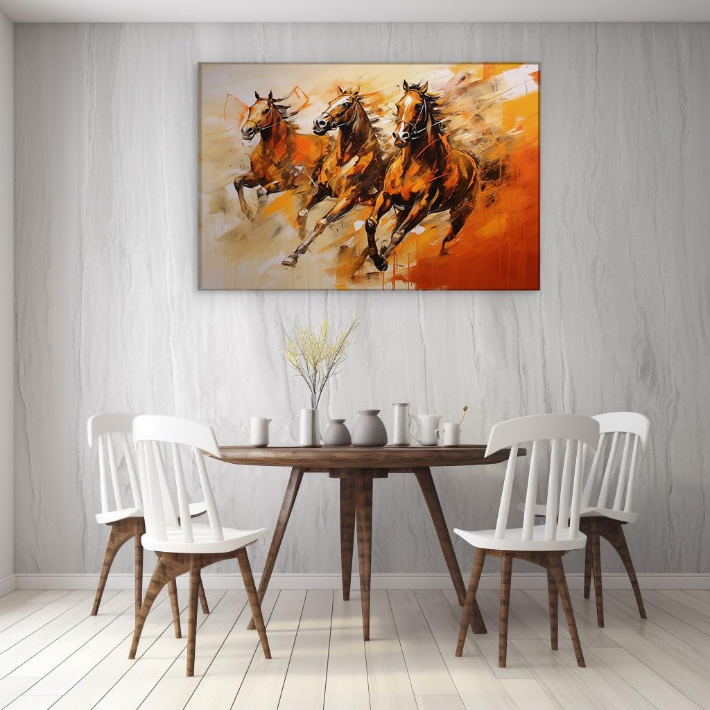 Canvas for Living room. Unbridled Momentum Captured in Vivid Hues of Galloping Horses, 27 x 18 inch Canvas Wall Art - Contemporary Masterpieces - Nature Home Decor