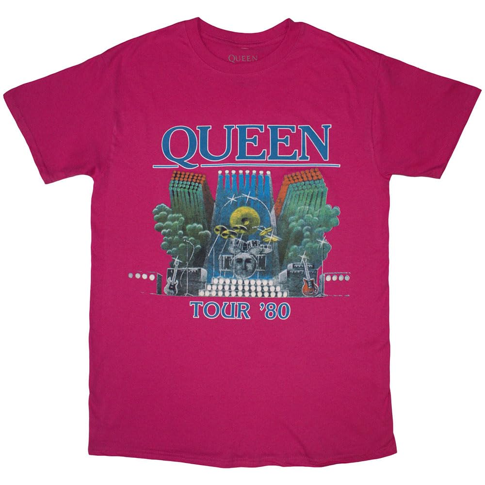 Queen - Licensed T-Shirt - Tour 1980 Band Logo - Pink - M