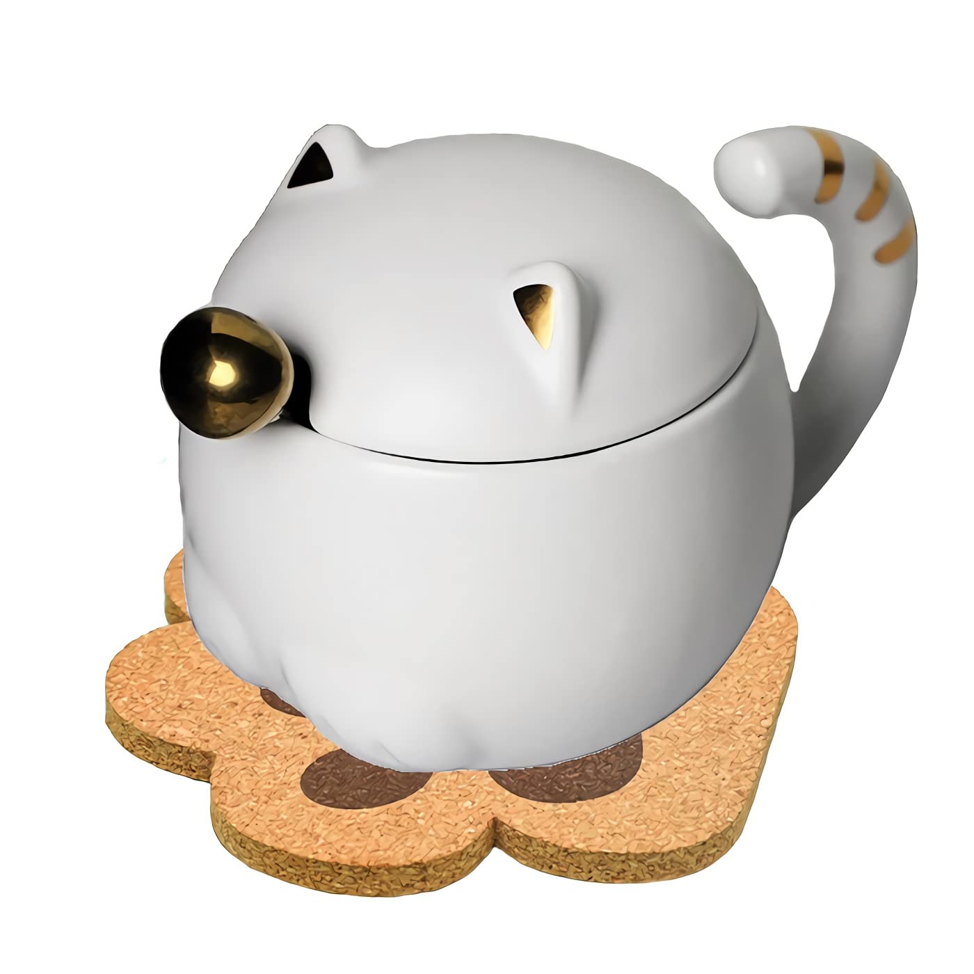 KEYIGOU Cute Cat Mugs Ceramic Coffee Cup with Kawaii Wooden Absorbent Coaster Tea Mug for Cat Lovers Mother's Day Gifts