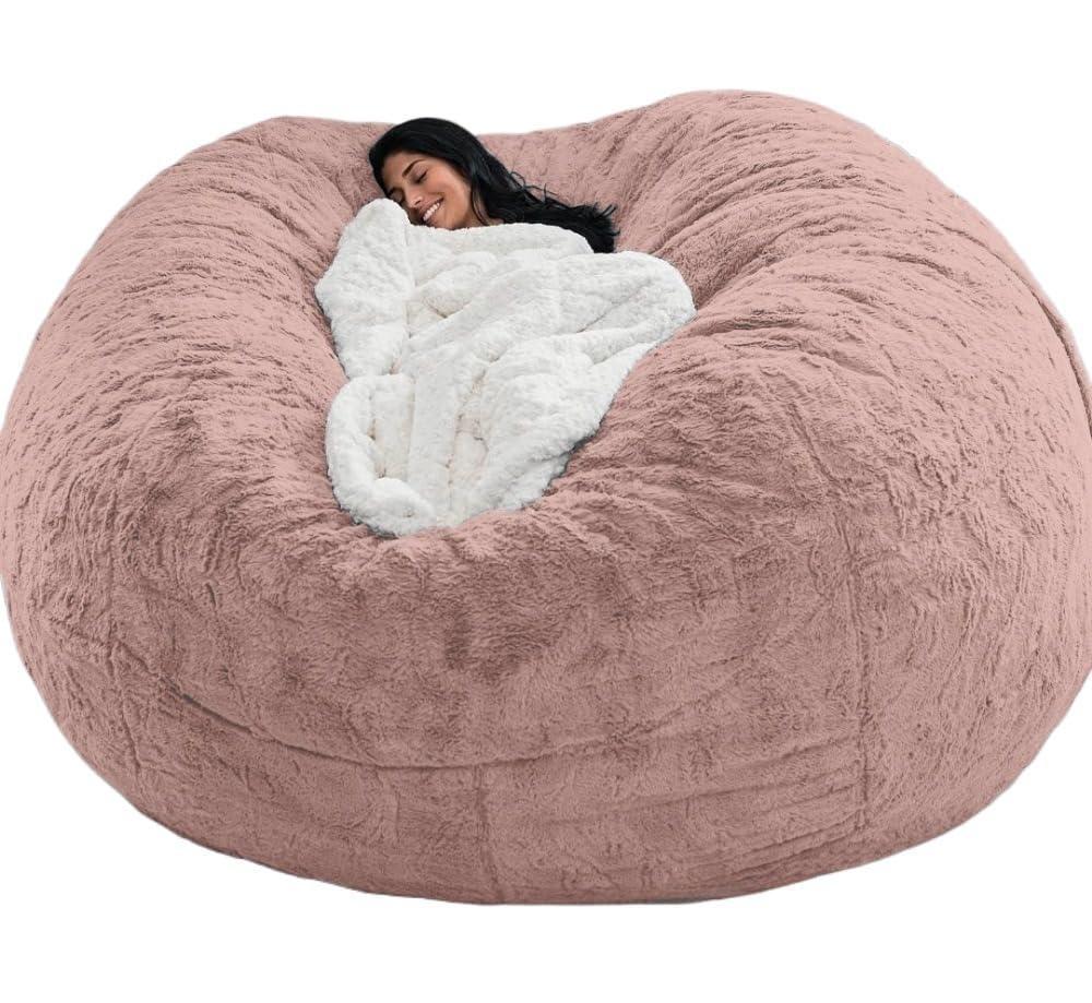 Round Giant Bean Bag Chair Cover for Adults Kids Without Filling, (No Filler) Living Room Furniture Big Soft Fluffy Faux Fur Lazy Sofa Bean Bag Bed