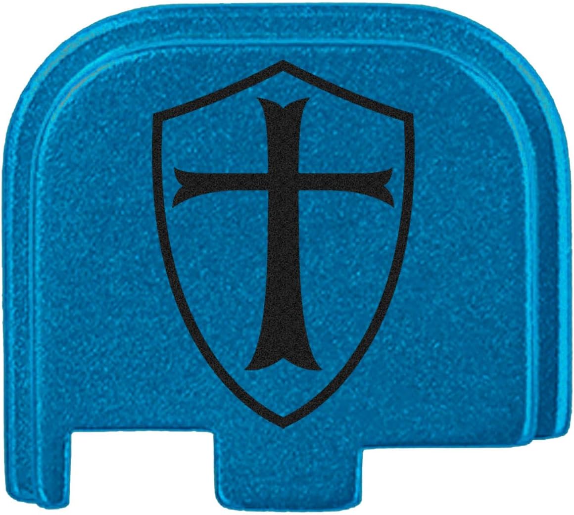 NDZ Performance Slide Cover Back Plate for Glock 43 43X 48 & PSA Dagger Micro – Aluminum Upgrade with Black Engraving – Knights Templar Shield – Blue