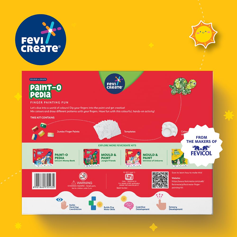 Fevicreate Finger Painting Kit | 18 Activities with Printed Templates & 5 Vibrant Non-Toxic Colours | Foster Creativity, Motor Skills, Colour and Shape Recognition | By Fevicol | For Kids Age 3+ years - Image 9 thumbnail