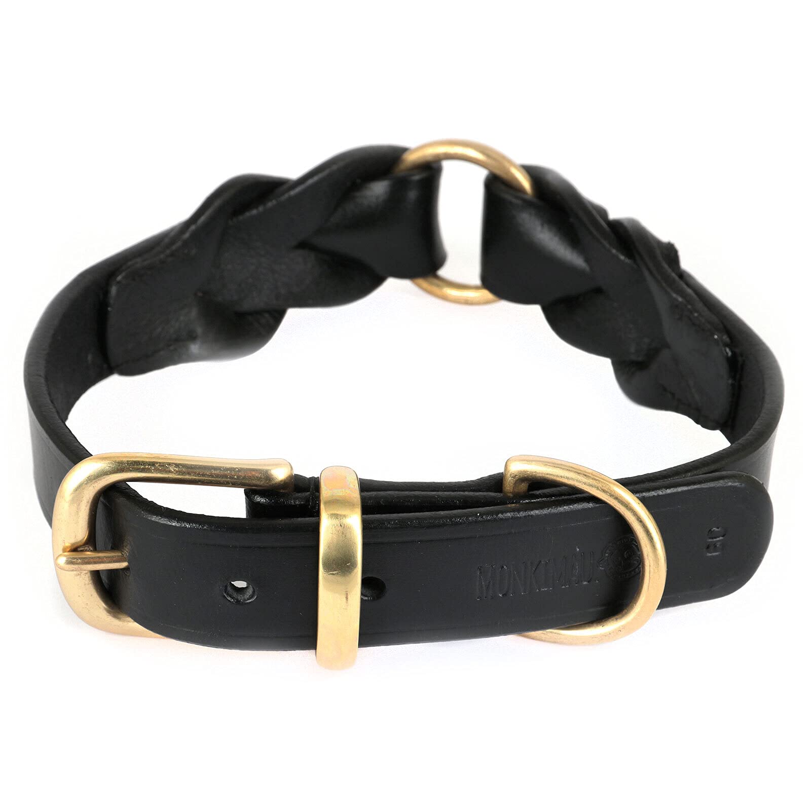 Monkimau Hundehalsband - Halsband für Hunde echt Leder geflochten verstellbar (M: 30mm x 55cm)