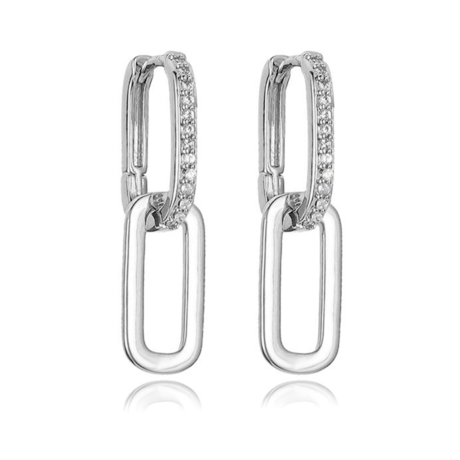 18K Gold Plated Paperclip Earrings for Women Cubic Zircon Gold Rectangle Statement Hoop Earrings Simple Dainty Chain Link Earrings
