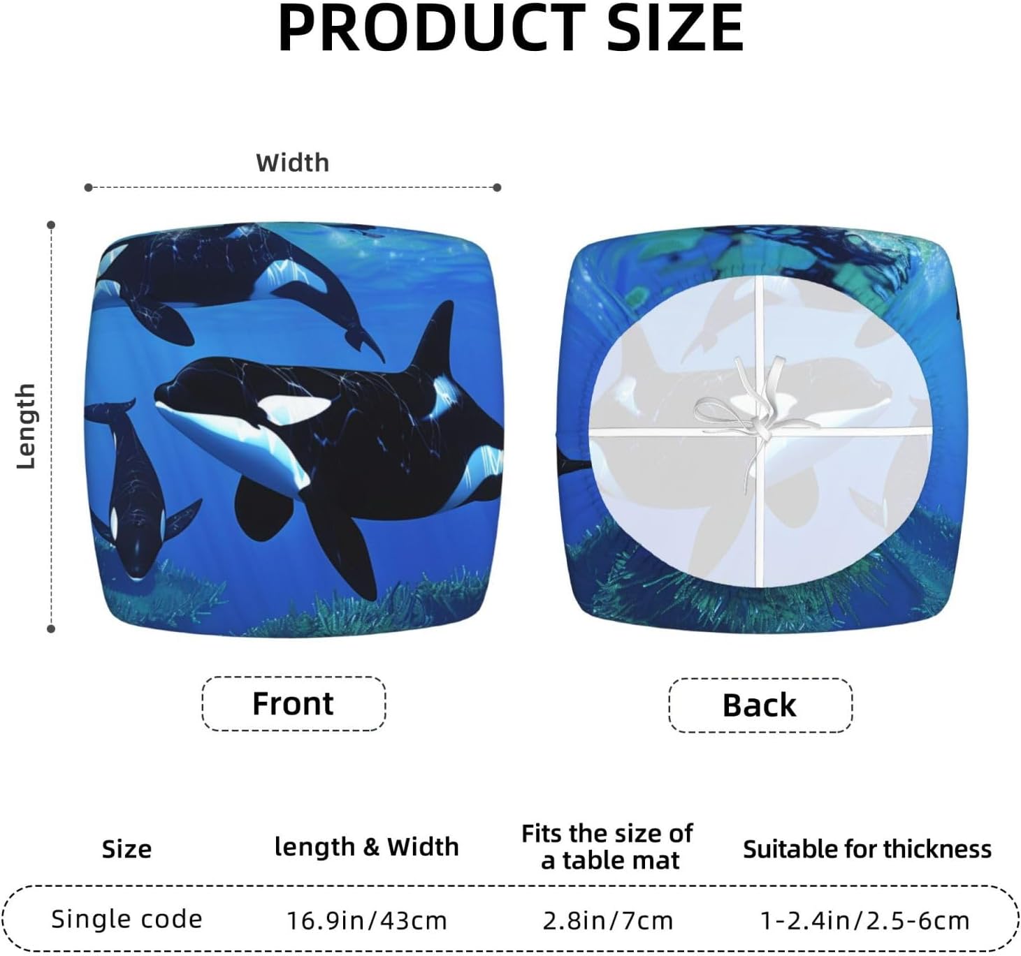 Killer Whales Swim Along Print Square Cushion Covers 6 Pcs Set Elastic Non-Slip Seat Cushion Slipcovers Pet Furniture Protectors for Chair, Sofa