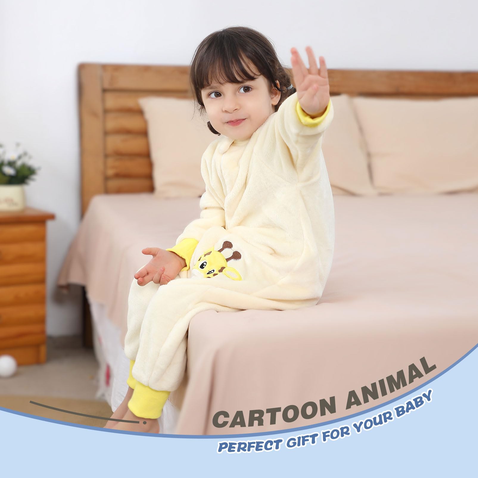 Monstoyo Sacco Nanna con Piedini Bambini Bambina, Invernale Flanella Pigiama Pagliaccetto Neonato, Maniche Lunghe & Gambe Separate Sacco a Pelo Cartone Tuta per Ragazze Ragazzi 0-6 Anni