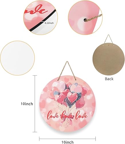 Miniatura 6 de Seasonal Front Door Welcome Sign, Valentine's Day Heart Shape Balloon Round Wood Wreaths Wall Hanging Sign for Outdoor Porch Wall Pediments Home