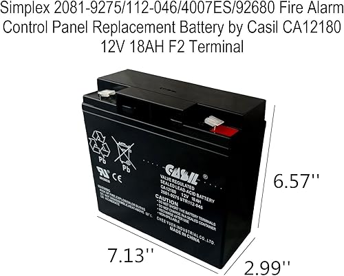 Miniatura 3 de Casil Batería de repuesto de terminal F2 de 12 V 18 Ah compatible con panel de control de alarma de incendio Simplex 112-046, paquete de 2