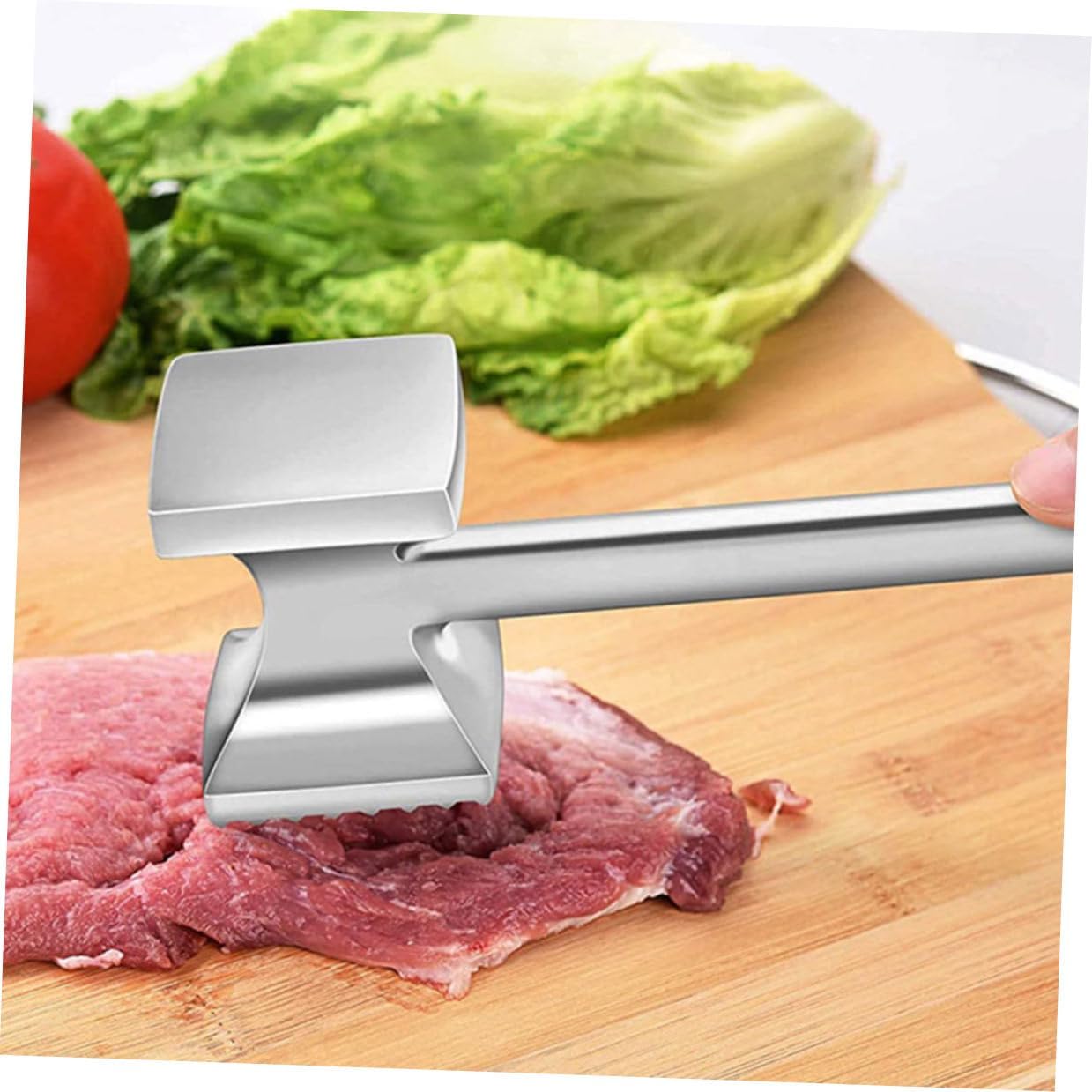 Stainless Steel Meat Tenderizer Tool Double-sided Beef Hammer Black Handle for Home Kitchen Dishwasher Safe Mallet Pounder for Poultry Steak
