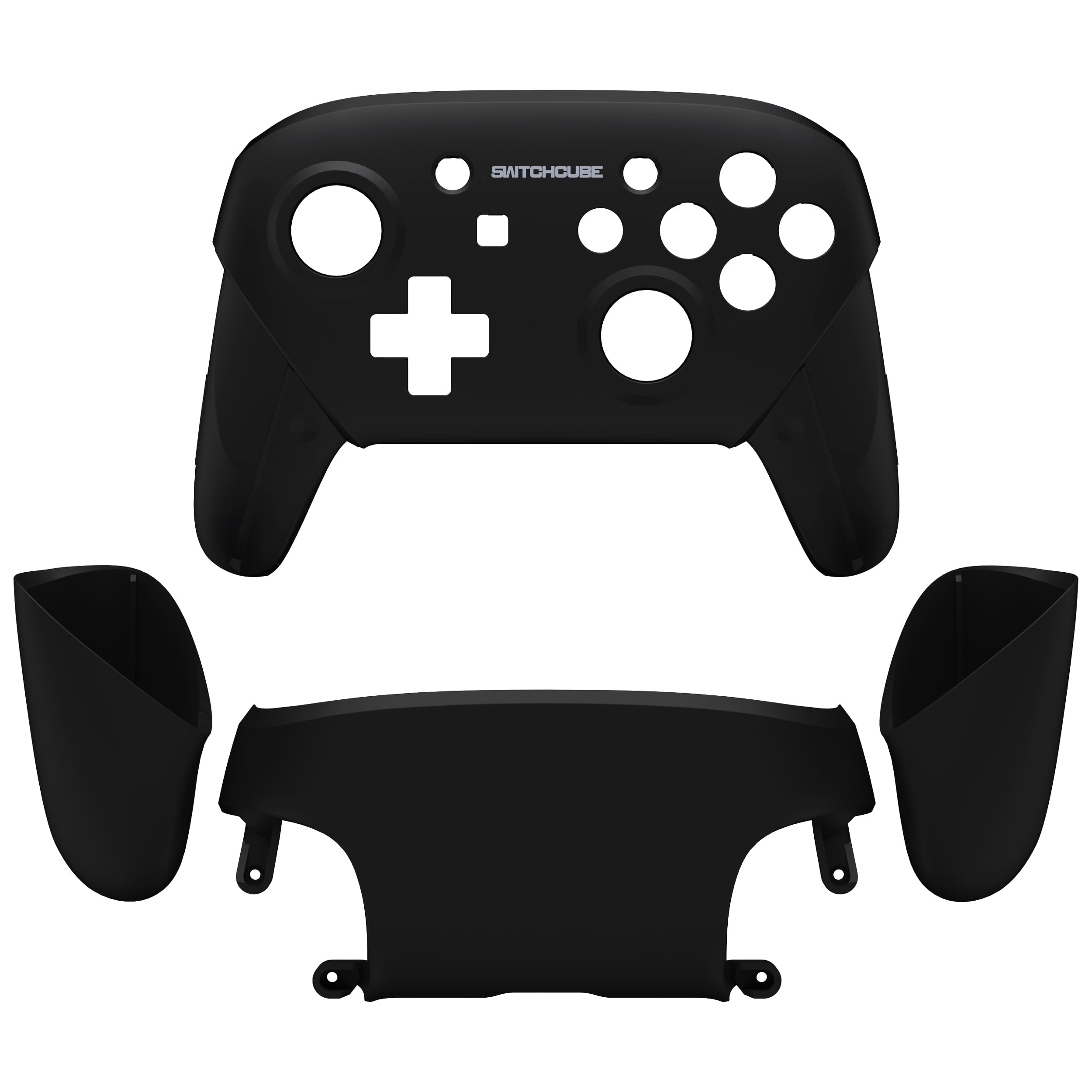 eXtremeRate Griff Hülle Set kompatibel mit Nintendo Switch Pro Controller, DIY-Ersatz Front Case/Back Shell&Handgriff Grips Case Gehäuse Zubehör für Switch Pro Controller-Schwarz SwitchCube Stil