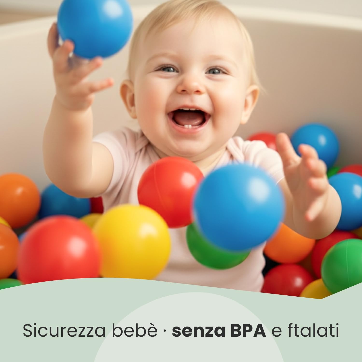 LittleTom 500 Palline Colorate Ø 6 cm di Diametro | Palline di plastica Gioco per Bambini Prima Infanzia per riempire Piscine Tende | 5 Colori Misti Giallo Rosso Blu Verde Arancione | Alta qualità