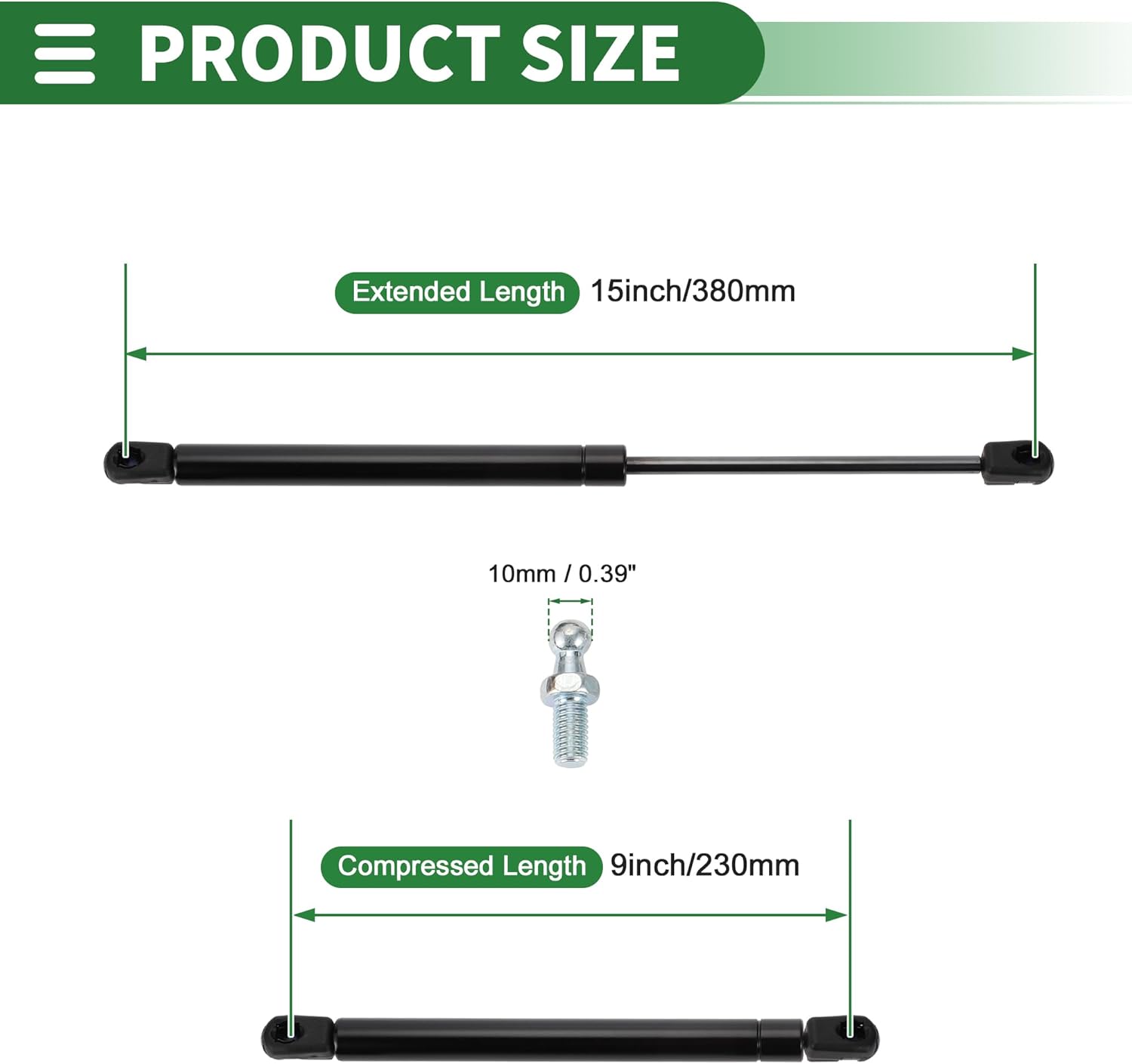 Motoforti Universal Lift Supports Struts Lift Support Shock 15inch/380mm 70lb/310N/31kg Black 2 Set