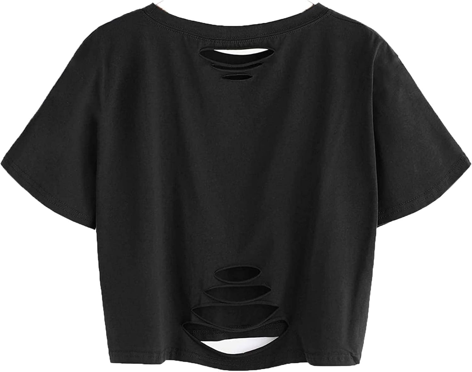 Remidoo Women's Summer Casual Distressed Short Sleeve Crop Top Crewneck T Shirt - Image 2