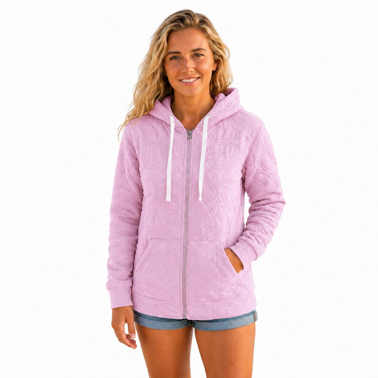Zwillingsherz Hoodiejacke Jacke Endless Love Damen Kapuzenjacke Sweatjacke mit Reißverschluss Taschen Kuschelig Weich Baumwollmix Freizeit Hoodie