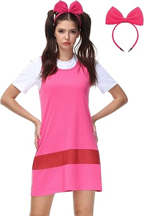 Maisolly Womens Halloween Short Sleeve Adult Costume Pink Mini Dresses XS-XXL
