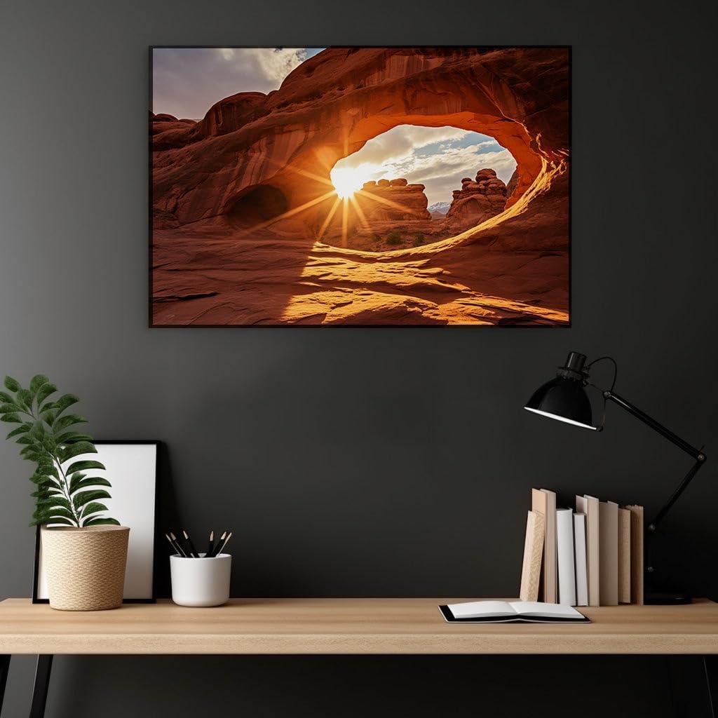 Canvas for Living room. Sunlit Archway to the Heavens - A Serene Landscape Masterpiece, 27 x 18 inch Canvas Wall Art - Contemporary Masterpieces - Modern Home Decor