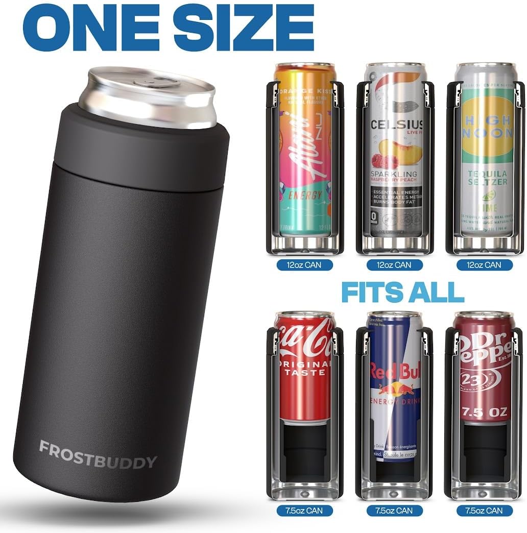Frost Buddy Universal Mini Can Cooler – Fits 12oz Slim & 7.5oz Mini Cans – Vacuum Insulated Stainless Steel – Keeps Beverages Cold or Hot – Compact, Travel & Cup Holder Friendly - Image 2