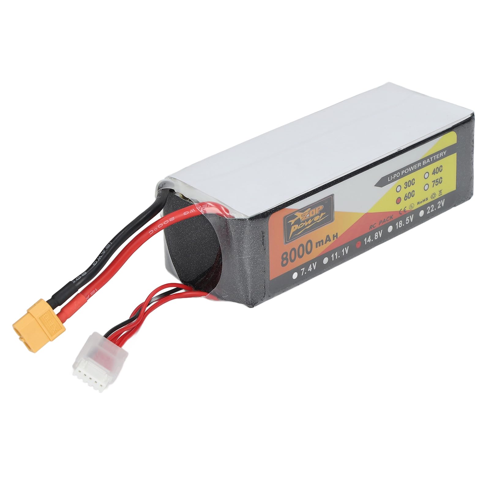 Batteria per Drone da Corsa RC per Auto Quadcopter XT60 Spina FPV, con Elevata velocità di Scarico, Batteria Ricaricabile 8000mAh 60C 14.8V LiPo