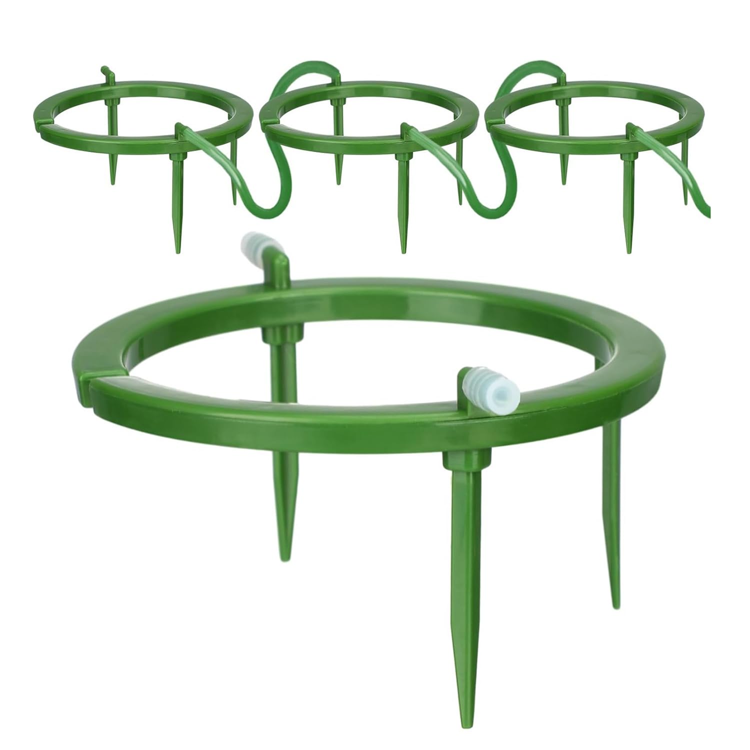 Borimend 4 Set Water Ring 5In W 3 Leg Support Drip Emitter Drip Ring with Built in 1/8 in Barbed Inlet Fitting 3 Removable Stakes Easy Install