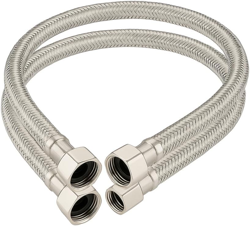 Universal Stainless Steel Supply Hose 1/2 FIP Thread to 1/2 FIP Female Faucet Line Connector Stainless Steel - Hot & Cold Water Supply - Laundry/Kitchen Sink (1 Pair, 12 Inch Long)