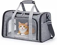 Bolsa de Transporte para Pets Grande em Poliéster com Tela Respirável, Cinza, 45x31x28cm, Aprovada para Avião, com Tapete Almofadado e Alça Ajustável