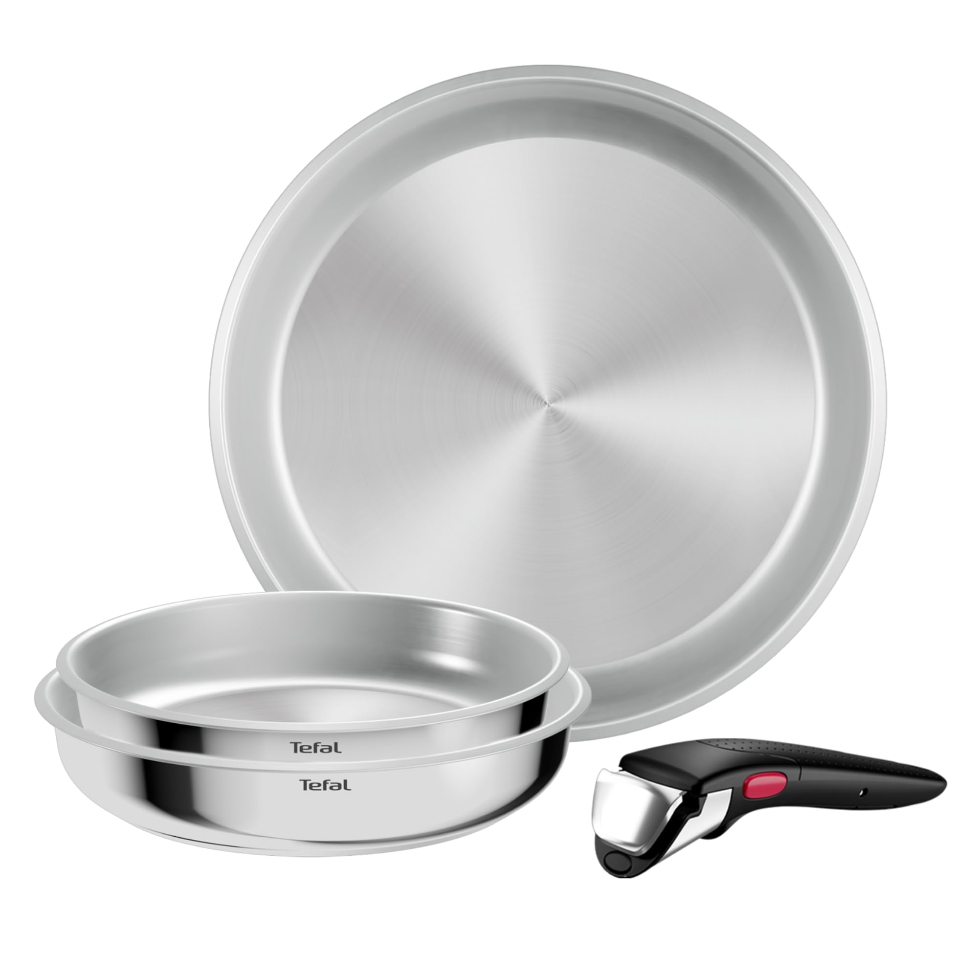Tefal Ingenio Comfort Max - Juego de Sartenes 22/24/28 cm, Mango extraíble, Sin antiadherente, Acero inoxidable, Apilable, Inducción