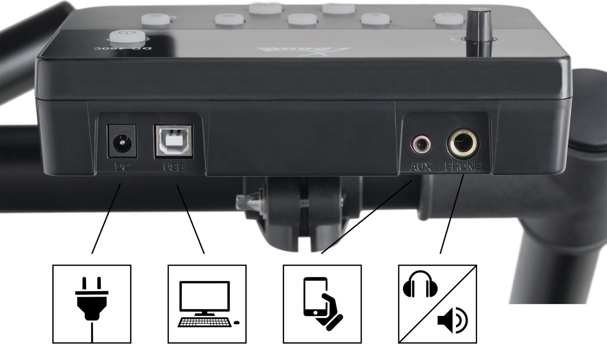 XDrum DD-460C Kit de Batería Electrónica, 1x controlador de kick, 5 mm) | Batería electrónica con cierres de contacto, 4x pads de caja/tom de 8" de zona única, Incluye rack, 25 kits preestablecidos