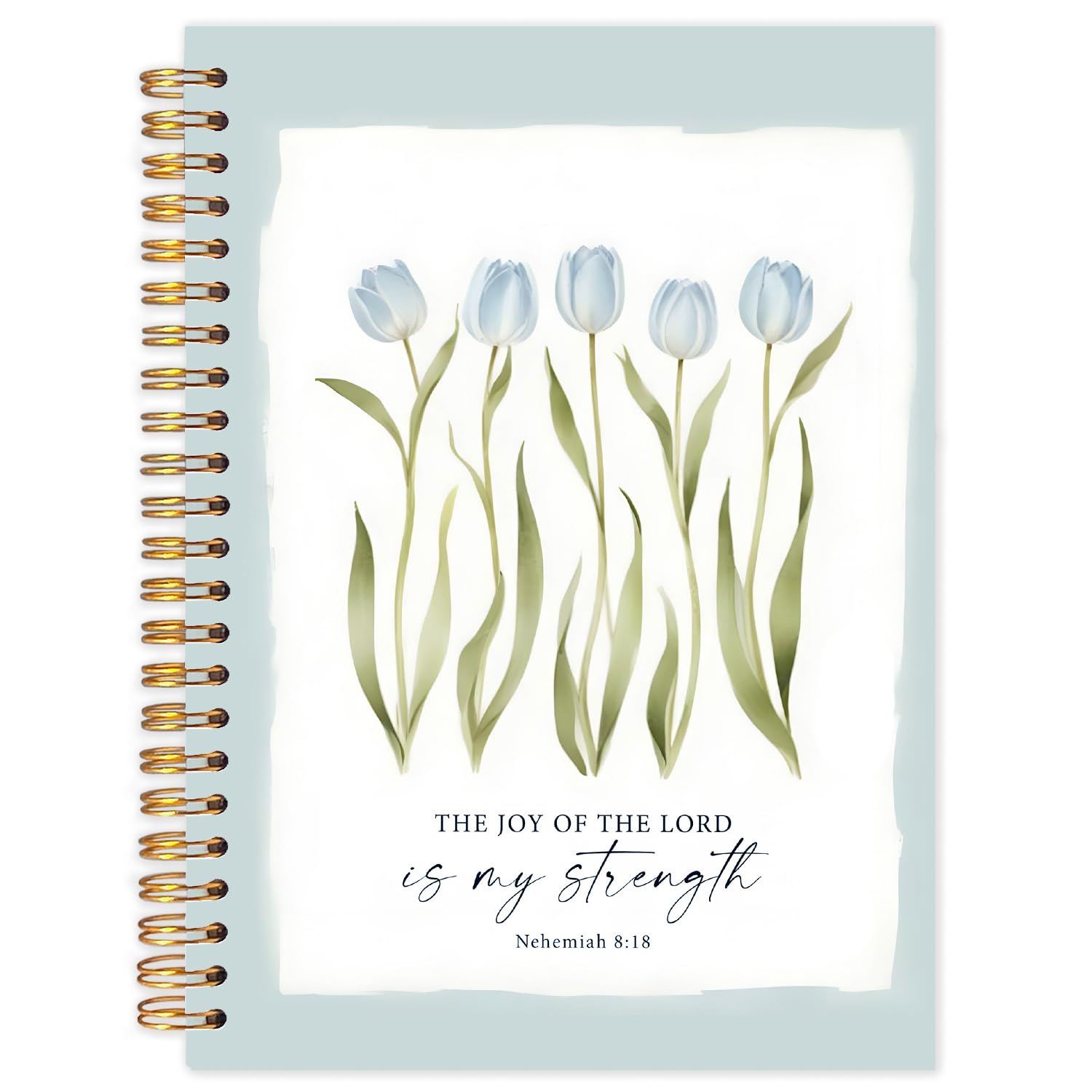 Yhtrg Blue Tulip Floral Christian Spiral Notebooks, Nehemiah 8:18 Bible Verses Journaling Notebook, Religious Notebook for Note Taking, Christian Gifts for Women, Scripture Journal, 5.5x8.3 Inch — image 1