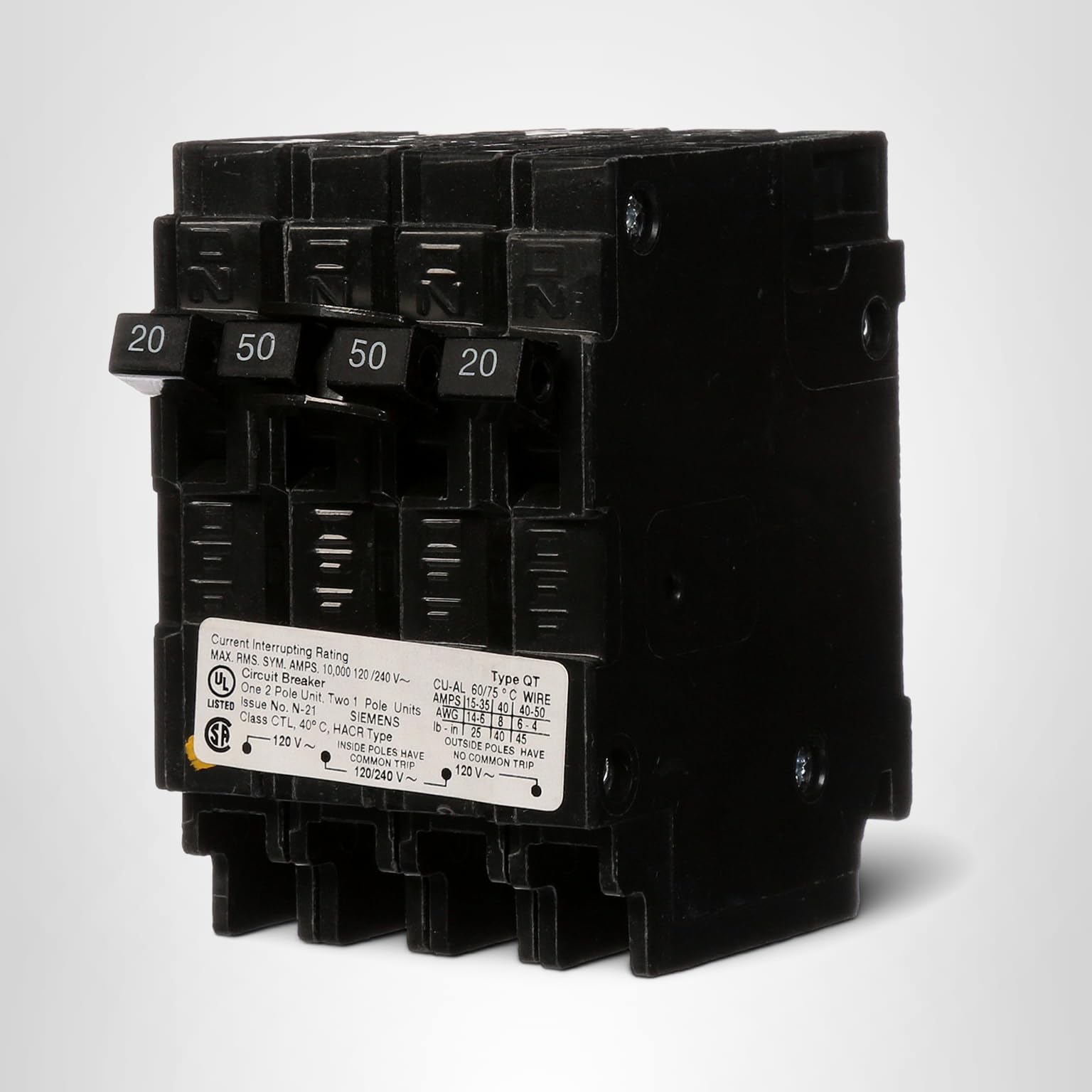 Siemens Q22050CT 50-Amp Double Pole Two 20-Amp Single Pole Circuit