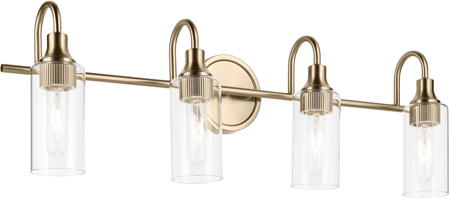 Kichler Kavi 31.5" 4-Light Vanity Light with Clear Glass in Champagne Bronze, Damp Rated, for Bathroom, Powder Room, Over a Mirror, (31.5" W x 10" H), 55212CPZ