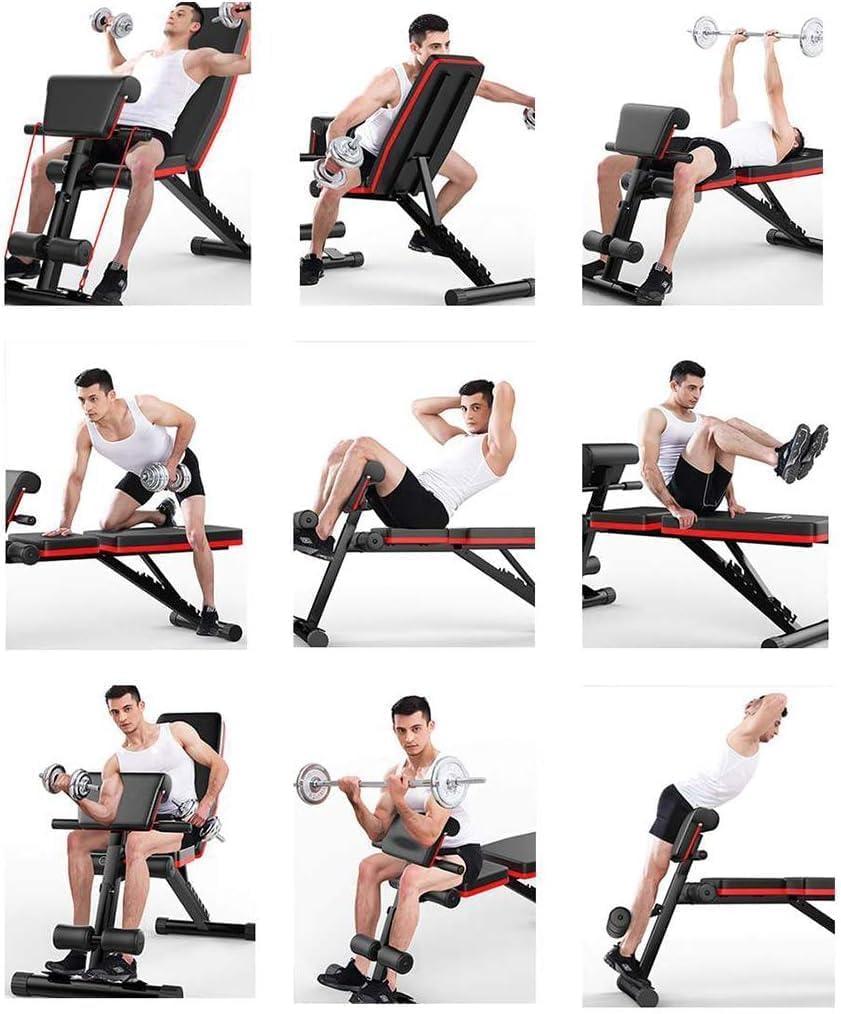 YOGIMOONI Home Bench Press Chair Dumbbell Stool Adjustable Dumbbell Exercise Bench Flat Weight Bench Foldable Sit Up Incline Abs Flat Fly Weight Press Rope - Stocks (Multi Color), 270 Kg 3