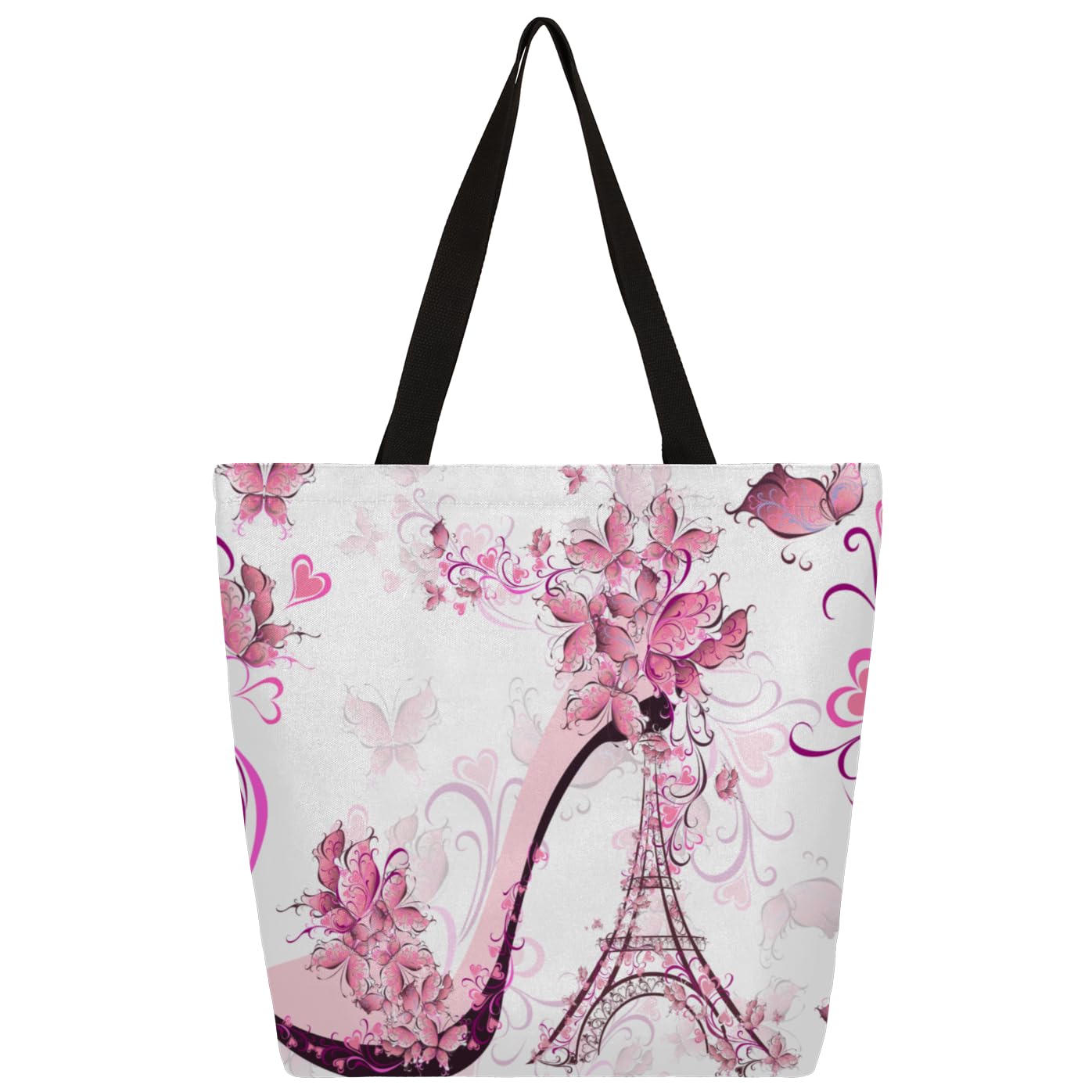 Mularoka Pretty Tower Heels Large Capacity Canvas Tote Bag Stylish Handheld Shoulder Bag Reusable Shopping Bag for Work Travel Beach Trips Shopping