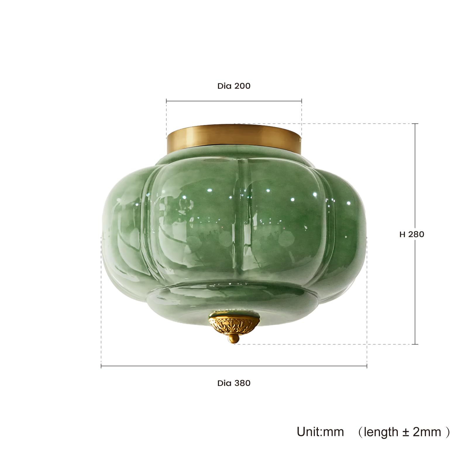 Milk Glass Ceiling Light Fixture - Farmhouse Antique Brass Semi Flush Mount Ceiling Light for Kitchen, Hallway, and Bedroom (Green 15 inch) — view 4