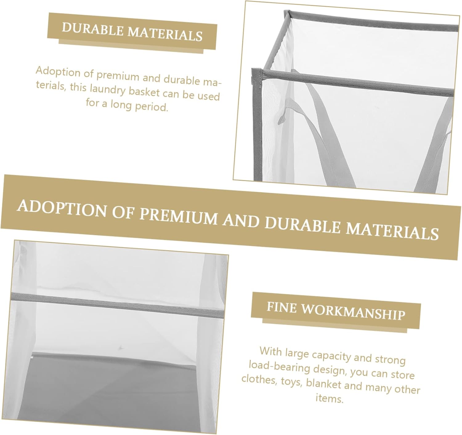 SMASOLO Foldable Laundry Hamper Grey Mesh Basket Double Clothes Organizer PP Polyester Material Portable Laundry Storage for Bathroom Bedroom