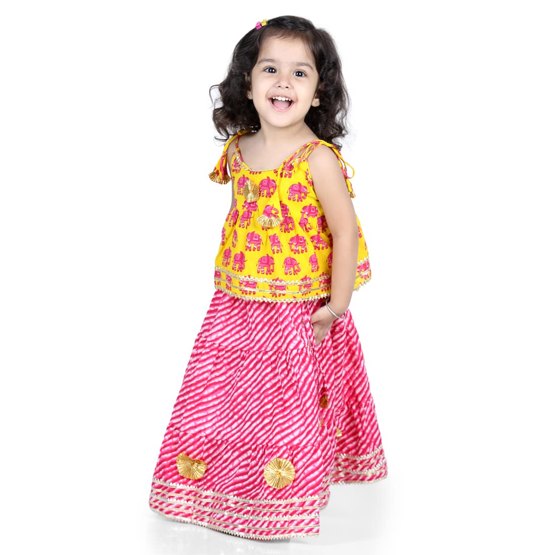 BownBee Girls Cotton Chaniya Choli Lehenga with Round Neck, Hathi Print Traditional Ethnic Dress With Knot Closure on Shou... - Review, Price and Buying Guide