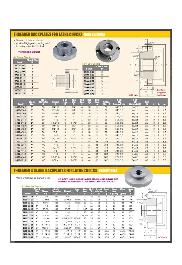 HHIP 3900-3212 3 Jaw Chuck 1-1/2-8 Threaded Backplate, 4" by HHIP - Image 6